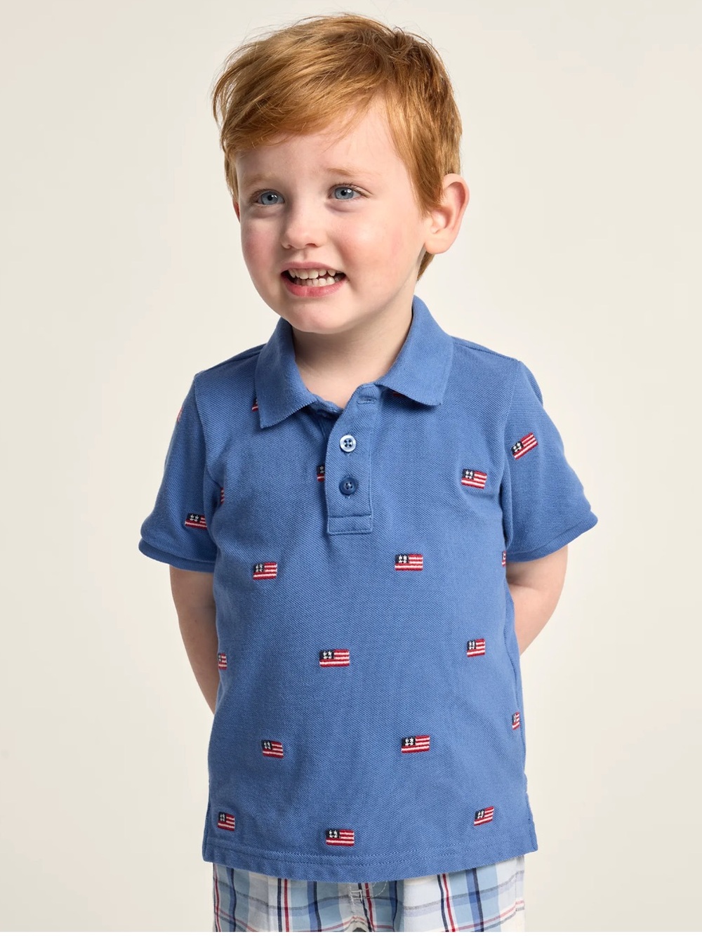 Gymboree Kids Embroidered Flag Soft Pique Polo - Nantucket Charm